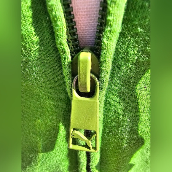 Puma Womens Hoodie Size M Green Full Zip Kangaroo Pocket 3/4 Sleeve Activewear - Picture 7 of 9